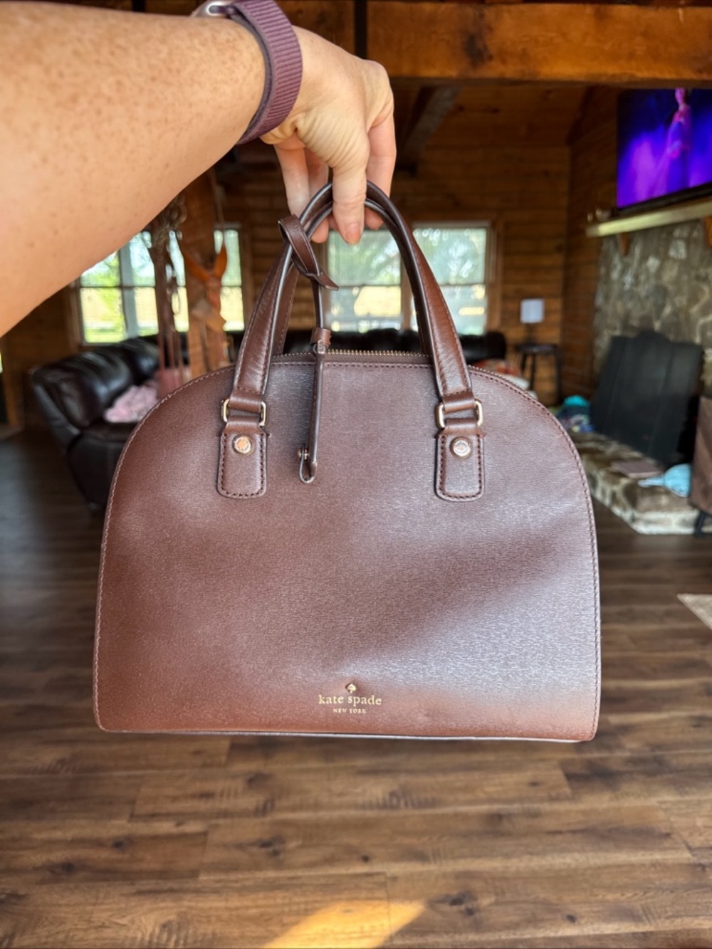 kate spade Brown Dome Satchel with Gold Logo